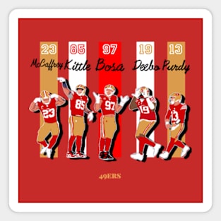 49ers : George kittle x Nick bosa x Deebo samuel x Brock Purdy x Christian mccaffrey Magnet